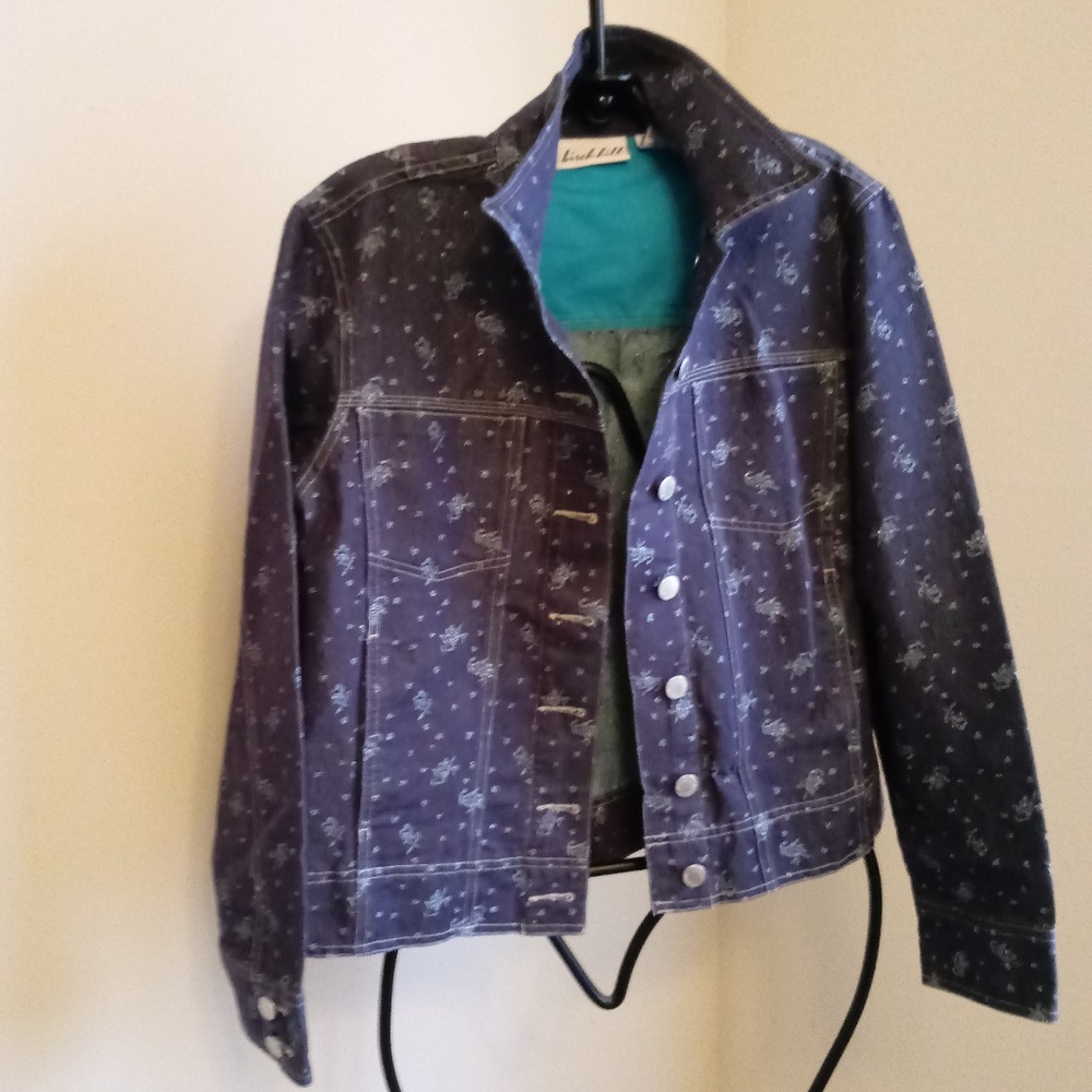 Birch Hill Blue Floral Sparkle Jean Jacket Small